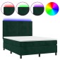 vidaXL Κρεβάτι Boxspring με Στρώμα & LED Σκ. Πράσινο 140x190εκ Βελούδο