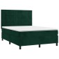 vidaXL Κρεβάτι Boxspring με Στρώμα & LED Σκ. Πράσινο 140x190εκ Βελούδο