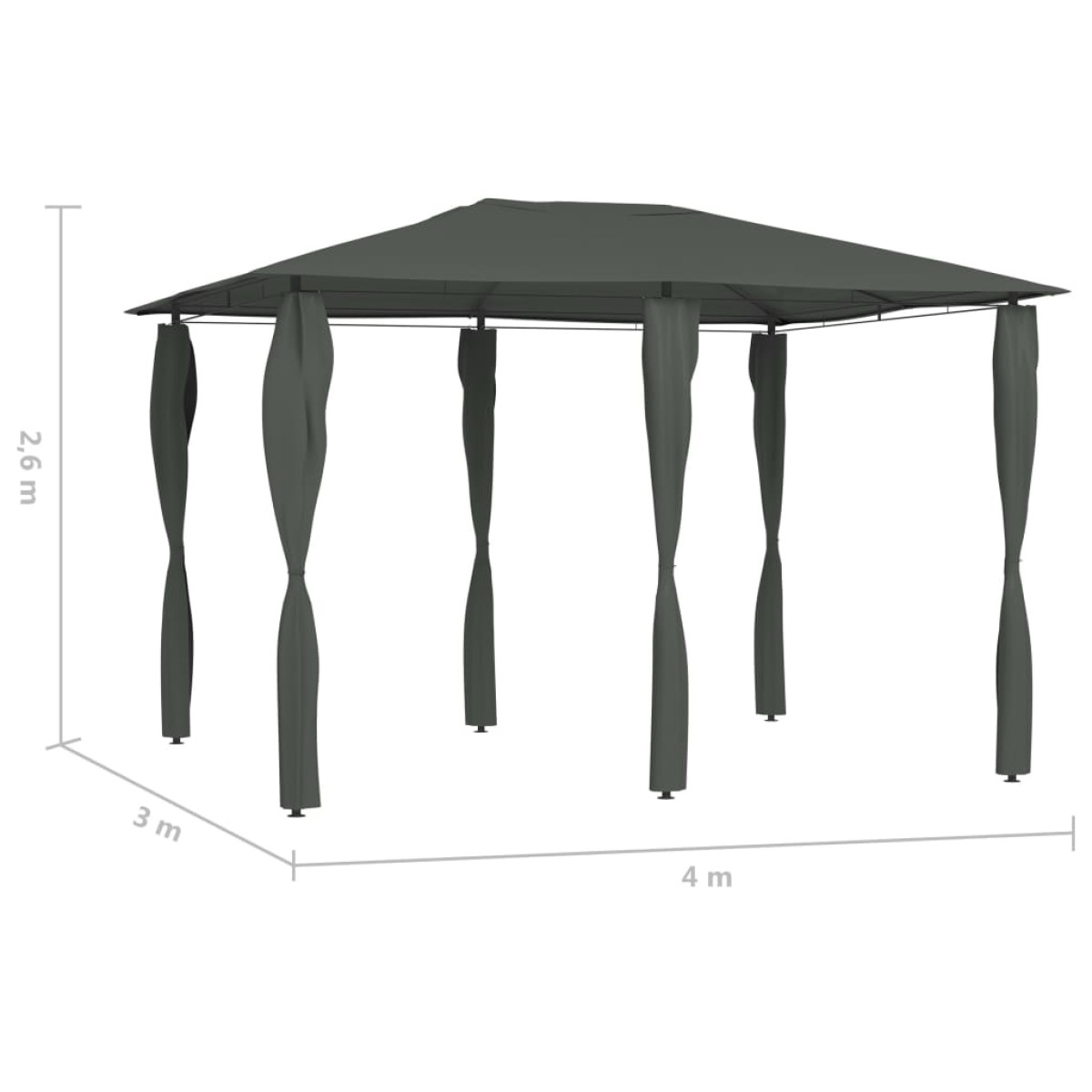 vidaXL Κιόσκι με Καλύμματα Στύλων Ανθρακί 3 x 4 x 2,6 μ. 160 γρ./μ²