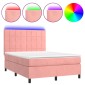 vidaXL Κρεβάτι Boxspring με Στρώμα & LED Ροζ 140x200 εκ. Βελούδινο