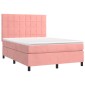 vidaXL Κρεβάτι Boxspring με Στρώμα & LED Ροζ 140x200 εκ. Βελούδινο