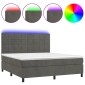 vidaXL Κρεβάτι Boxspring με Στρώμα & LED Σκ. Γκρι 160x200εκ. Βελούδινο