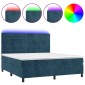 vidaXL Κρεβάτι Boxspring με Στρώμα & LED Σκ. Μπλε 160x200εκ. Βελούδινο