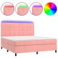 vidaXL Κρεβάτι Boxspring με Στρώμα & LED Ροζ 160x200 εκ. Βελούδινο