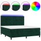 vidaXL Κρεβάτι Boxspring με Στρώμα & LED Σκ. Πράσινο 180x200εκ Βελούδο