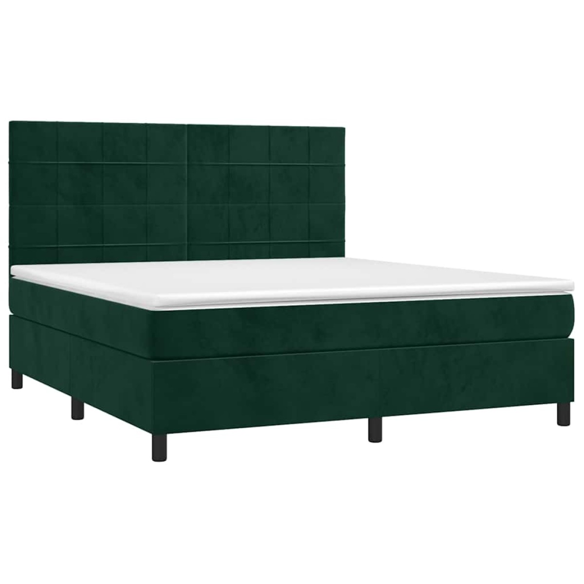 vidaXL Κρεβάτι Boxspring με Στρώμα & LED Σκ. Πράσινο 180x200εκ Βελούδο
