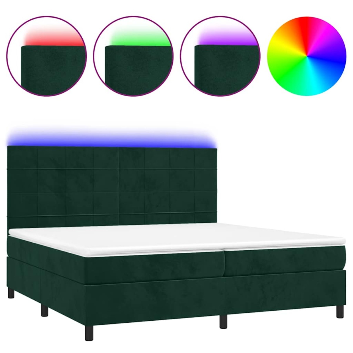 vidaXL Κρεβάτι Boxspring με Στρώμα & LED Σκ. Πράσινο 200x200εκ Βελούδο