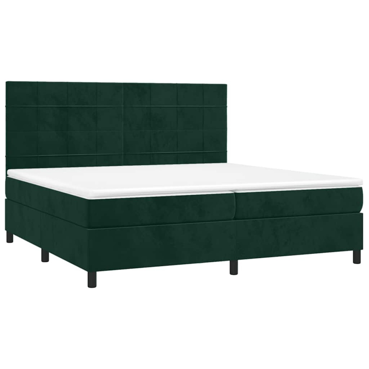 vidaXL Κρεβάτι Boxspring με Στρώμα & LED Σκ. Πράσινο 200x200εκ Βελούδο