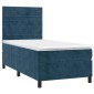 vidaXL Κρεβάτι Boxspring με Στρώμα & LED Σκ. Μπλε 80x200 εκ. Βελούδινο
