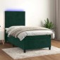 vidaXL Κρεβάτι Boxspring με Στρώμα & LED Σκ. Πράσινο 90x190 εκ Βελούδο