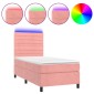 vidaXL Κρεβάτι Boxspring με Στρώμα & LED Ροζ 90x190 εκ. Βελούδινο