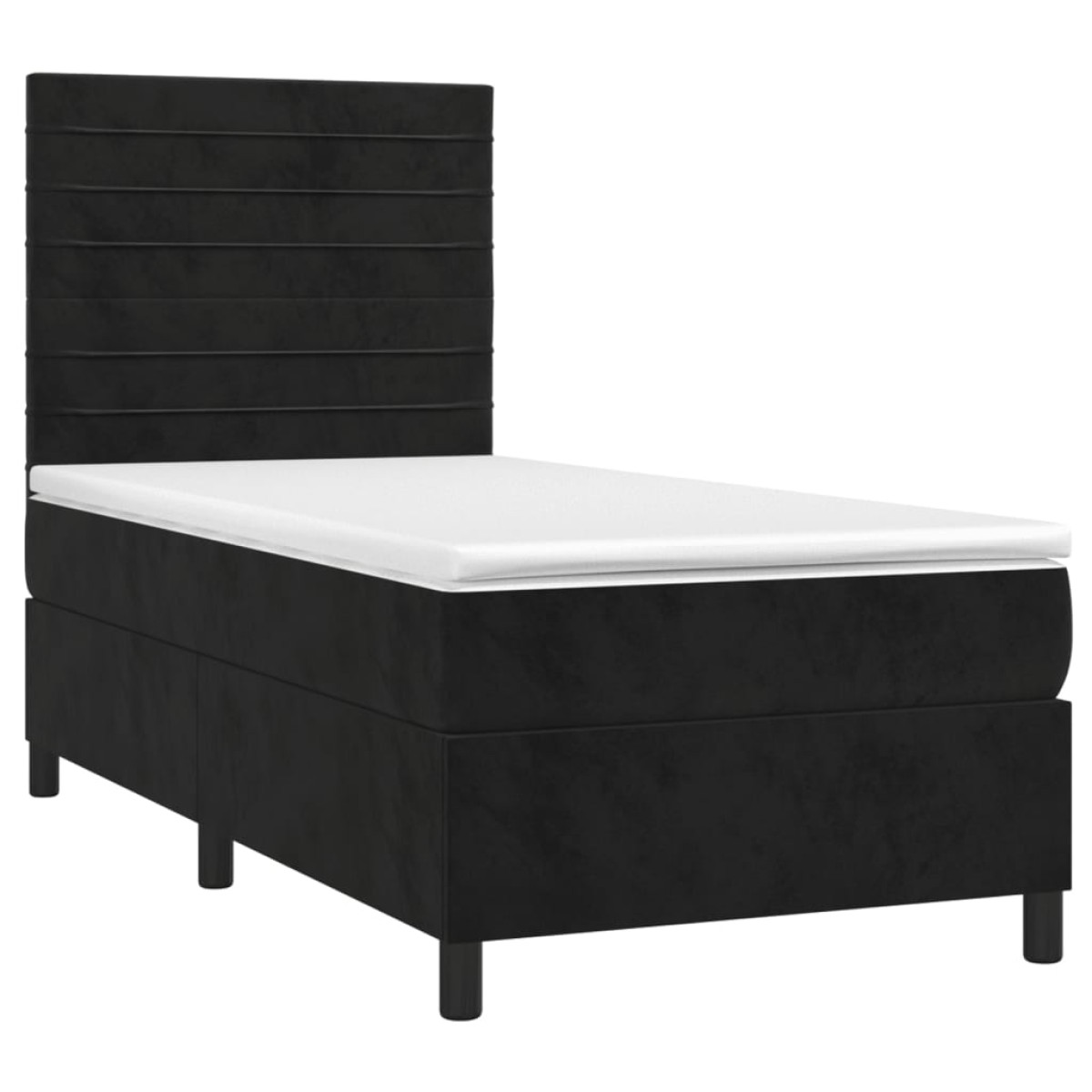 vidaXL Κρεβάτι Boxspring με Στρώμα & LED Μαύρο 90x200 εκ. Βελούδινο