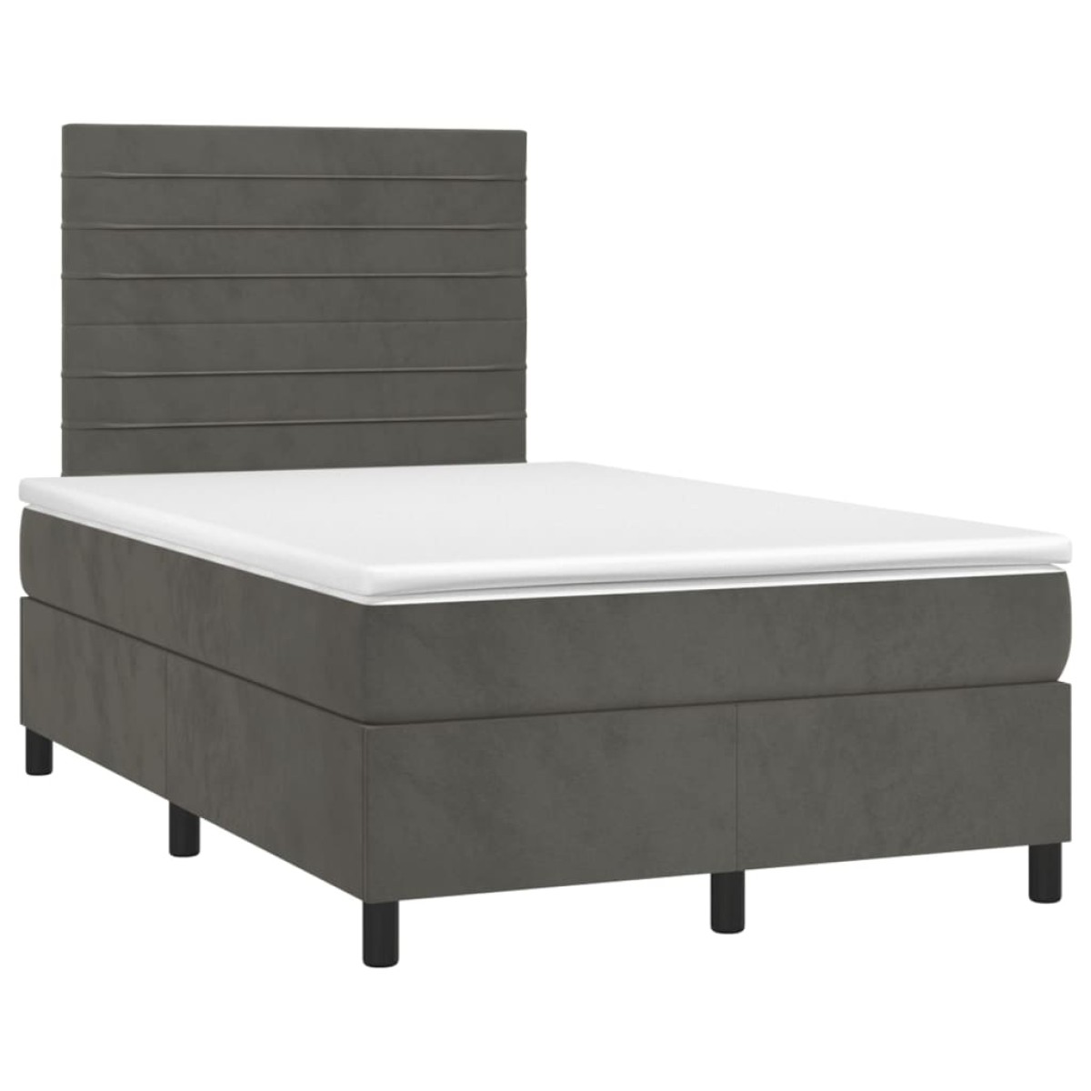 vidaXL Κρεβάτι Boxspring με Στρώμα & LED Σκ. Γκρι 120x200εκ. Βελούδινο