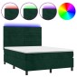 vidaXL Κρεβάτι Boxspring με Στρώμα & LED Σκ. Πράσινο 140x190εκ Βελούδο