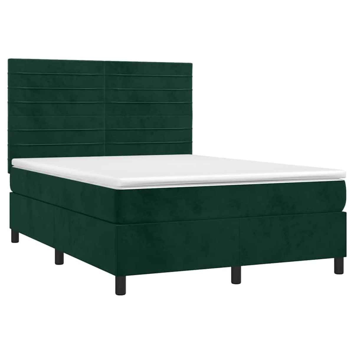 vidaXL Κρεβάτι Boxspring με Στρώμα & LED Σκ. Πράσινο 140x190εκ Βελούδο