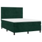 vidaXL Κρεβάτι Boxspring με Στρώμα & LED Σκ. Πράσινο 140x190εκ Βελούδο