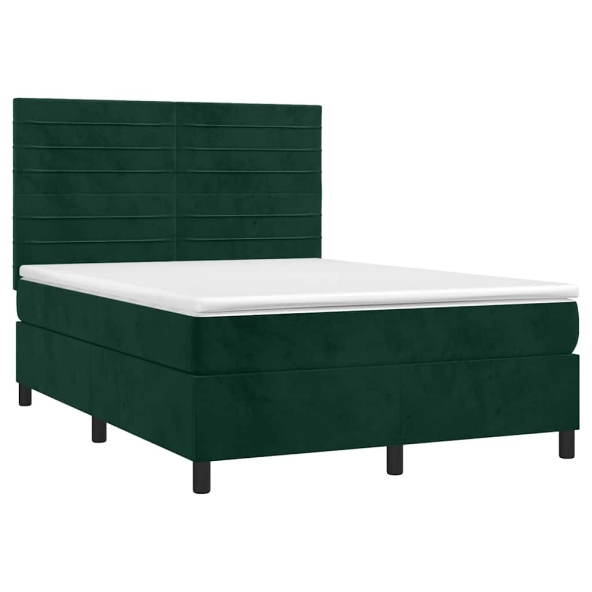 vidaXL Κρεβάτι Boxspring με Στρώμα & LED Σκ. Πράσινο 140x200εκ Βελούδο