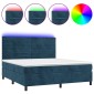 vidaXL Κρεβάτι Boxspring με Στρώμα & LED Σκ. Μπλε 160x200εκ. Βελούδινο