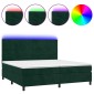 vidaXL Κρεβάτι Boxspring με Στρώμα & LED Σκ. Πράσινο 200x200εκ Βελούδο
