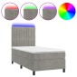 vidaXL Κρεβάτι Boxspring με Στρώμα & LED Αν.Γκρι 90x200 εκ. Βελούδινο