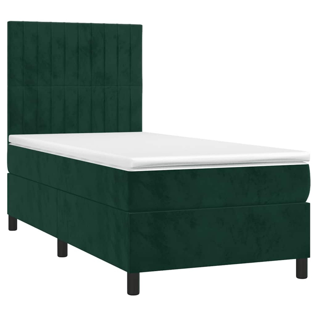 vidaXL Κρεβάτι Boxspring με Στρώμα & LED Σκ. Πράσινο 90x200 εκ Βελούδο