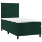 vidaXL Κρεβάτι Boxspring με Στρώμα & LED Σκ. Πράσινο 90x200 εκ Βελούδο