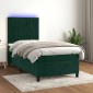 vidaXL Κρεβάτι Boxspring με Στρώμα & LED Σκ. Πράσινο 90x200 εκ Βελούδο