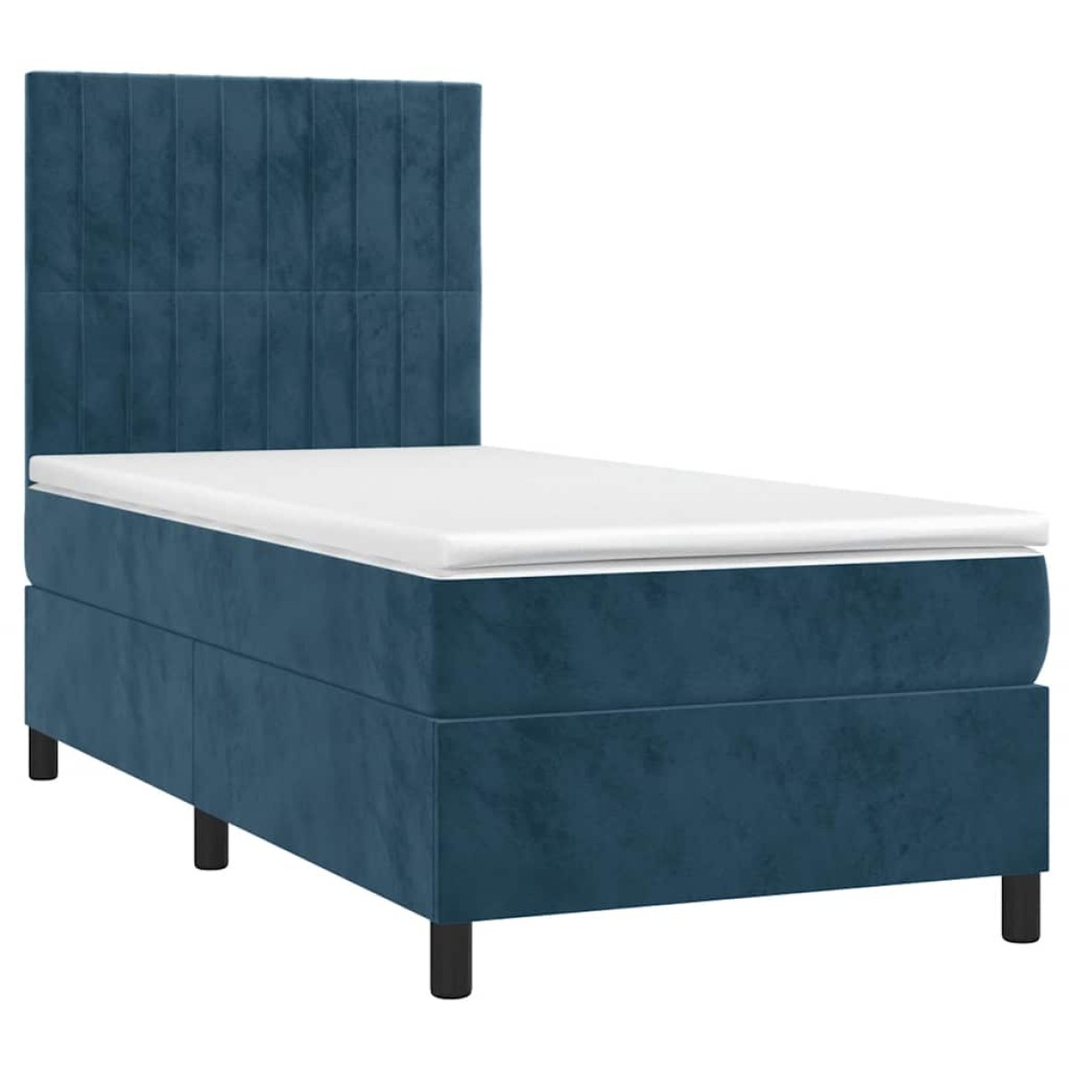 vidaXL Κρεβάτι Boxspring με Στρώμα & LED Σκ. Μπλε 90x200 εκ. Βελούδινο