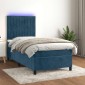 vidaXL Κρεβάτι Boxspring με Στρώμα & LED Σκ. Μπλε 90x200 εκ. Βελούδινο
