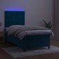 vidaXL Κρεβάτι Boxspring με Στρώμα & LED Σκ. Μπλε 100x200εκ. Βελούδινο