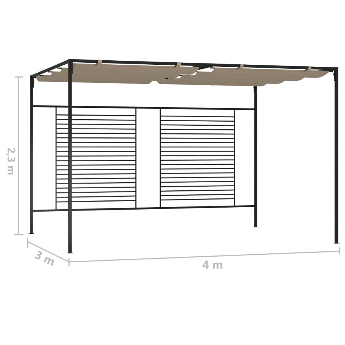 vidaXL Κιόσκι Γκρι / Μπεζ 3 x 4 x 2,3 εκ. 180 γρ./μ² με Συρόμενη Οροφή