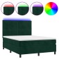 vidaXL Κρεβάτι Boxspring με Στρώμα & LED Σκ. Πράσινο 140x190εκ Βελούδο