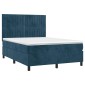 vidaXL Κρεβάτι Boxspring με Στρώμα & LED Σκ. Μπλε 140x190εκ. Βελούδινο