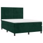 vidaXL Κρεβάτι Boxspring με Στρώμα & LED Σκ. Πράσινο 140x200εκ Βελούδο