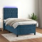 vidaXL Κρεβάτι Boxspring με Στρώμα & LED Σκ. Μπλε 100x200εκ. Βελούδινο