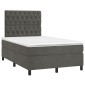 vidaXL Κρεβάτι Boxspring με Στρώμα & LED Σκ. Γκρι 120x200εκ. Βελούδινο