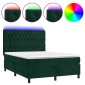 vidaXL Κρεβάτι Boxspring με Στρώμα & LED Σκ. Πράσινο 140x190εκ Βελούδο