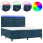 vidaXL Κρεβάτι Boxspring με Στρώμα & LED Σκ. Μπλε 160x200εκ. Βελούδινο