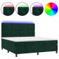 vidaXL Κρεβάτι Boxspring με Στρώμα & LED Σκ. Πράσινο 180x200εκ Βελούδο