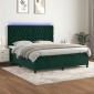 vidaXL Κρεβάτι Boxspring με Στρώμα & LED Σκ. Πράσινο 180x200εκ Βελούδο