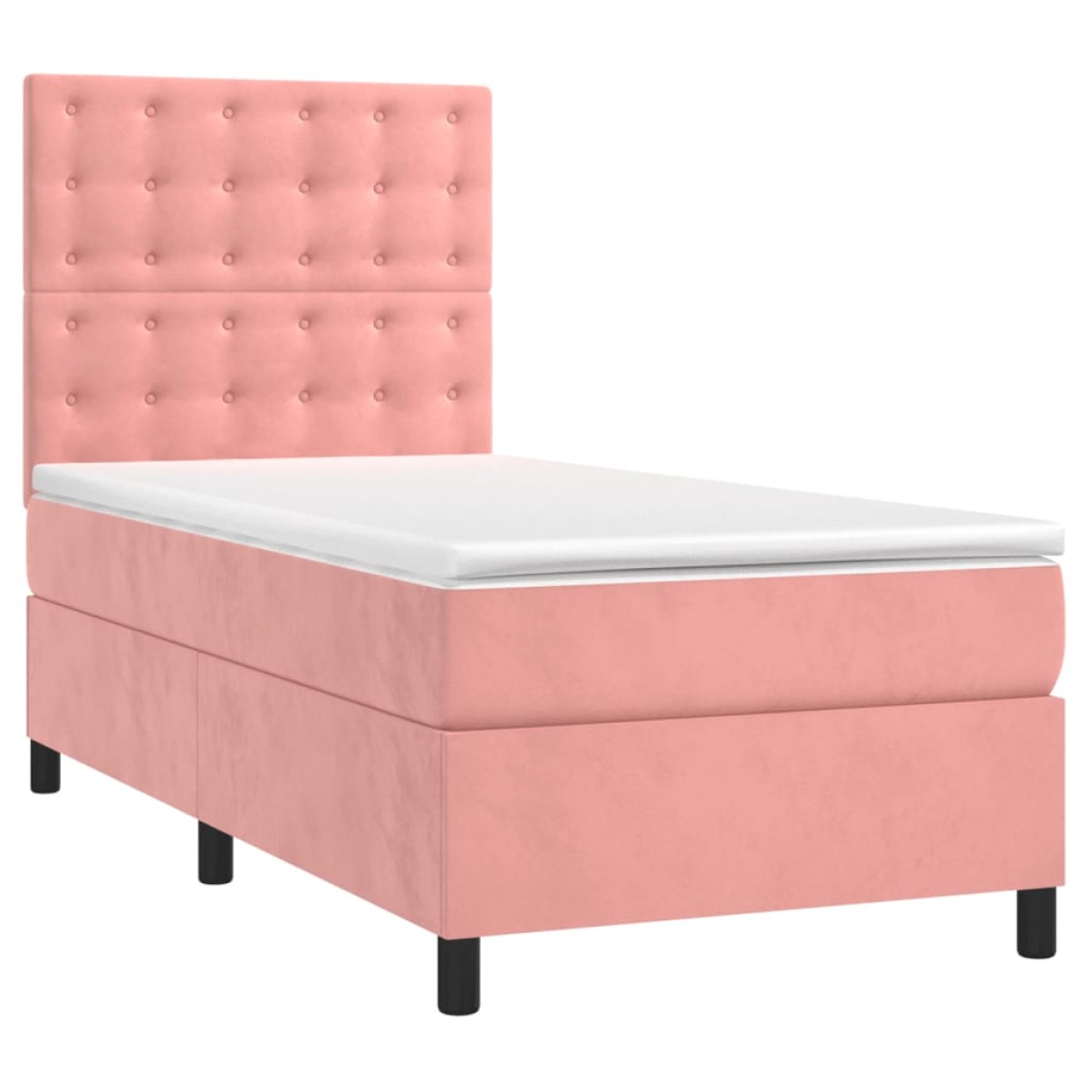 vidaXL Κρεβάτι Boxspring με Στρώμα & LED Ροζ 90x190 εκ. Βελούδινο