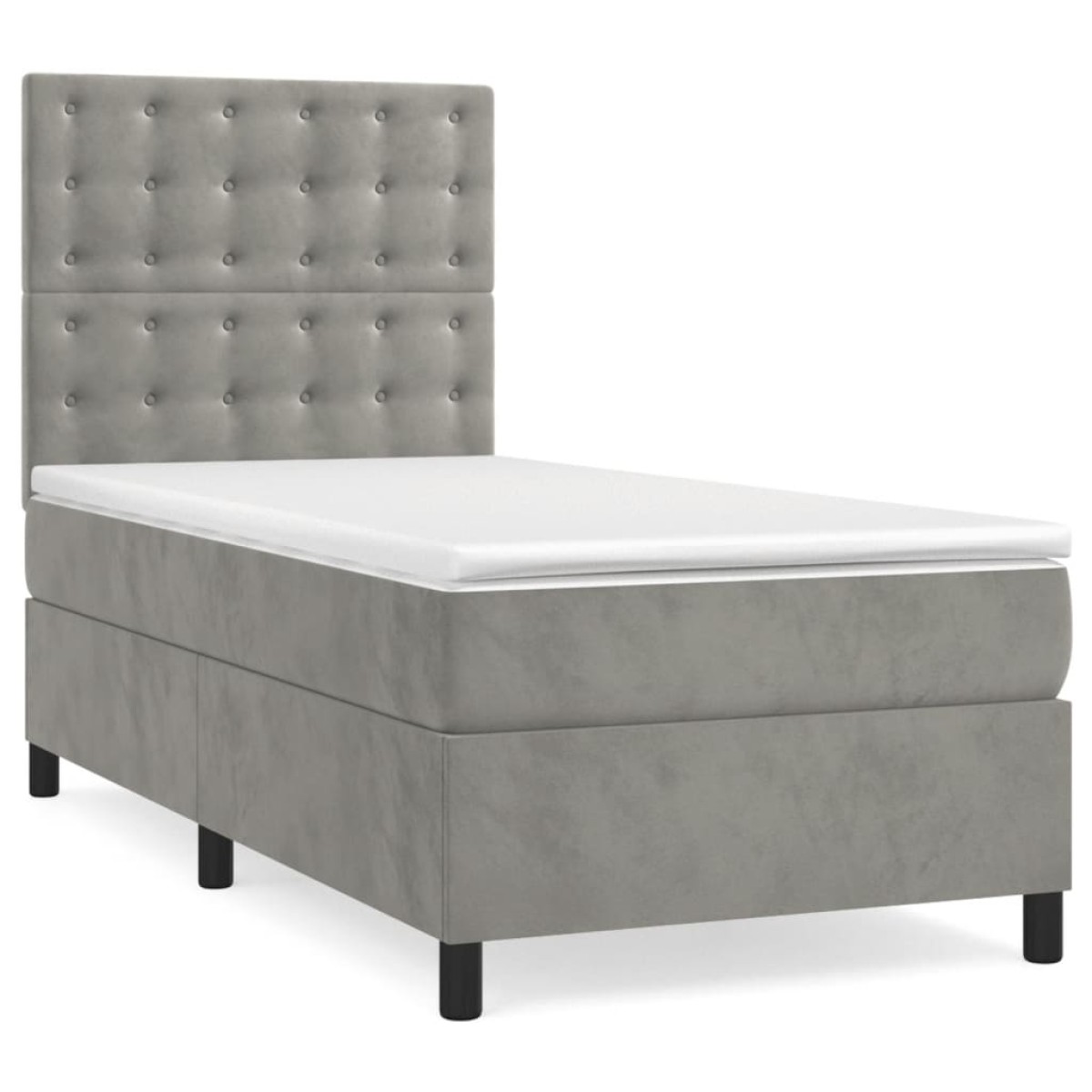 vidaXL Κρεβάτι Boxspring με Στρώμα & LED Αν.Γκρι 100x200 εκ. Βελούδινο