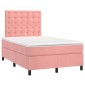 vidaXL Κρεβάτι Boxspring με Στρώμα & LED Ροζ 120x200 εκ. Βελούδινο
