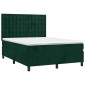 vidaXL Κρεβάτι Boxspring με Στρώμα & LED Σκ. Πράσινο 140x200εκ Βελούδο