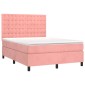 vidaXL Κρεβάτι Boxspring με Στρώμα & LED Ροζ 140x200 εκ. Βελούδινο