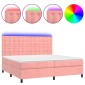 vidaXL Κρεβάτι Boxspring με Στρώμα & LED Ροζ 200x200 εκ. Βελούδινο