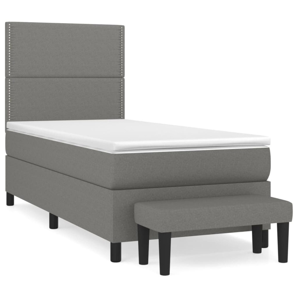 vidaXL Κρεβάτι Boxspring με Στρώμα Σκούρο Γκρι 90x190 εκ. Υφασμάτινο