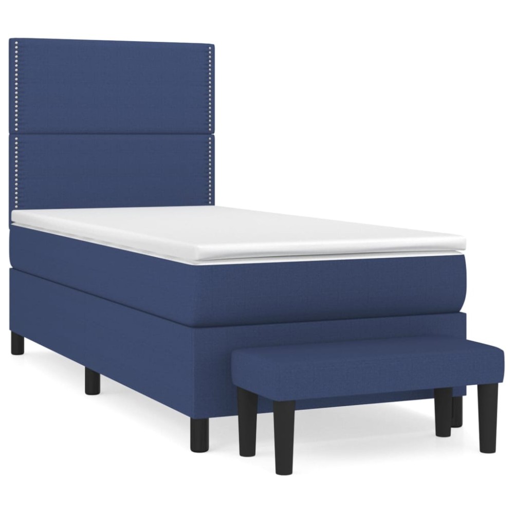 vidaXL Κρεβάτι Boxspring με Στρώμα Μπλε 90x190 εκ.Υφασμάτινο