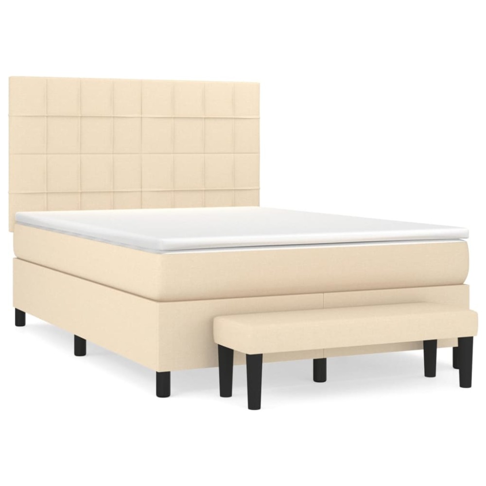 vidaXL Κρεβάτι Boxspring με Στρώμα Κρεμ 140x200 εκ. Υφασμάτινο