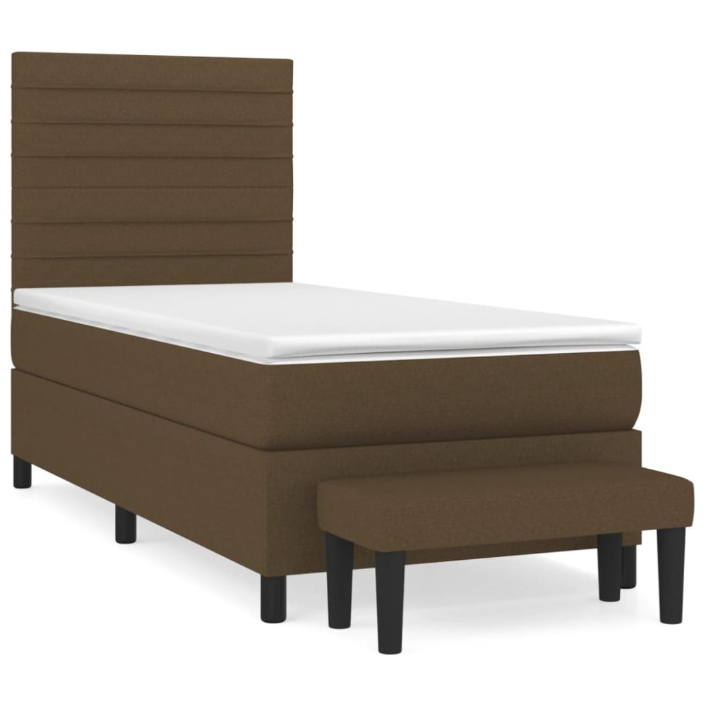 vidaXL Κρεβάτι Boxspring με Στρώμα Σκούρο Καφέ 90x190 εκ. Υφασμάτινο